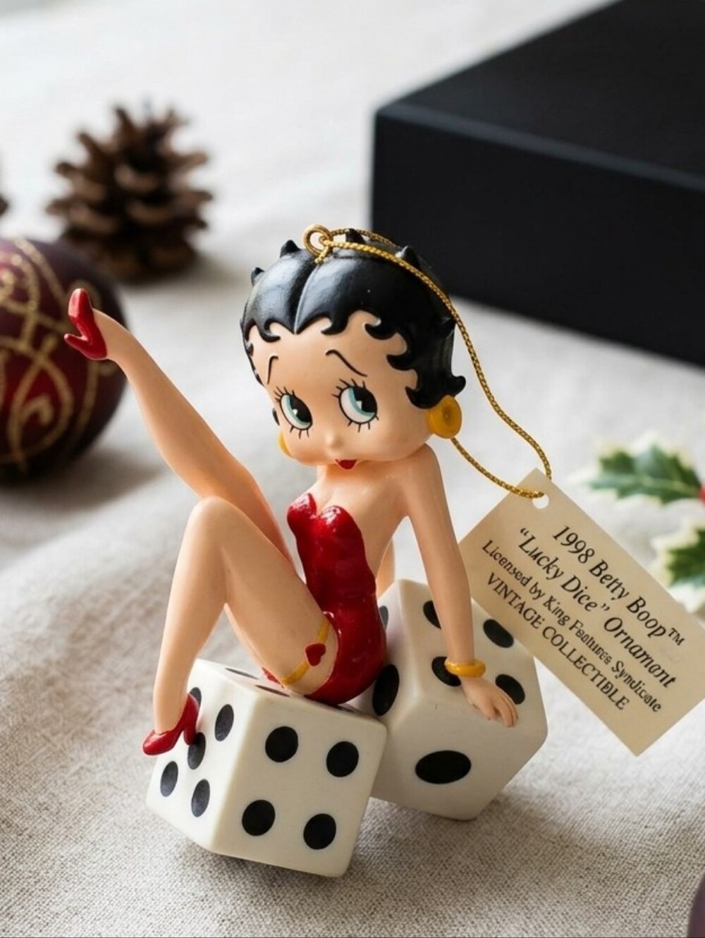 Vintage, Betty Boop Red and Black Dice Holiday Ornament